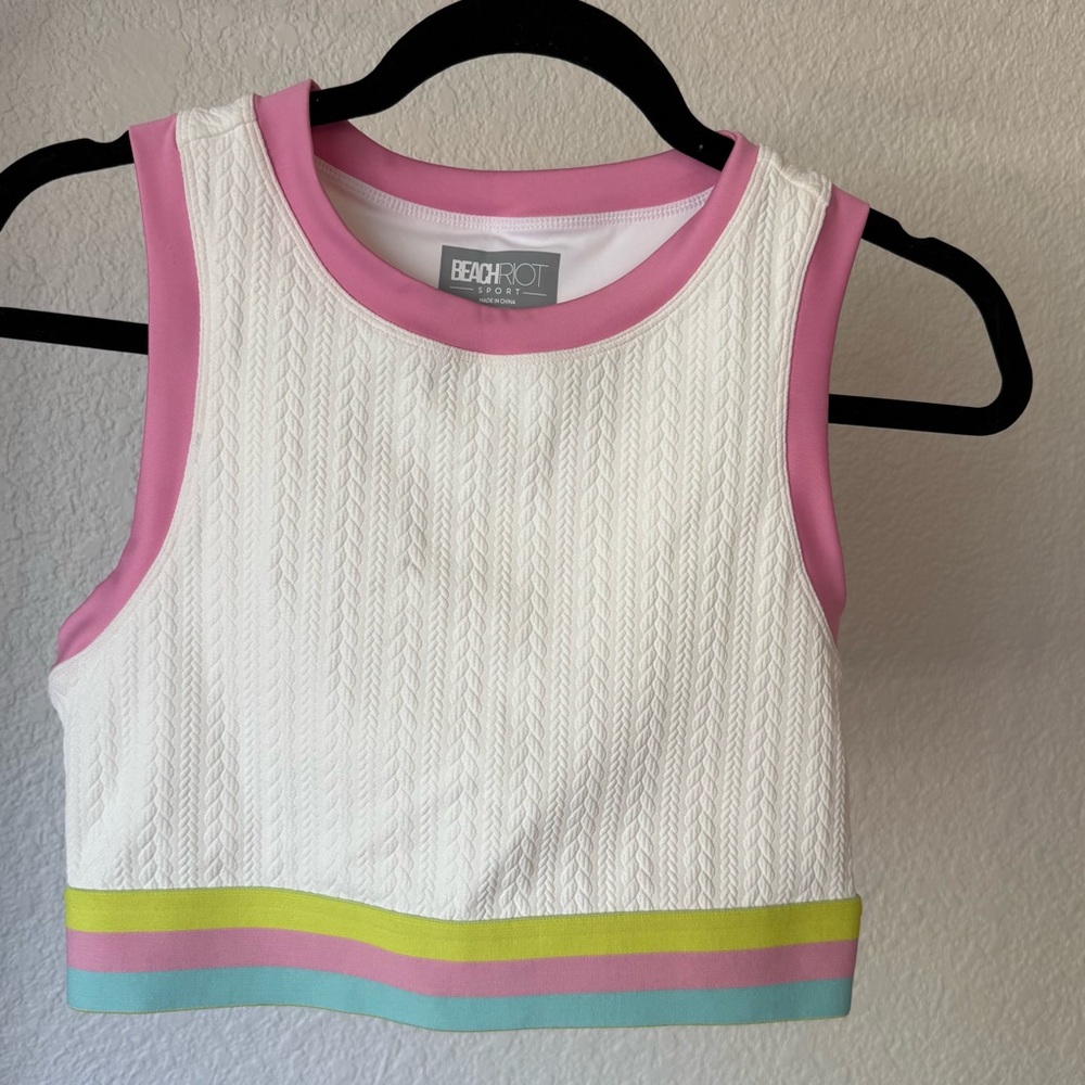 Beach Riot White Crop Top with Pink, Blue, and Green Trim - Picture 3 of 6